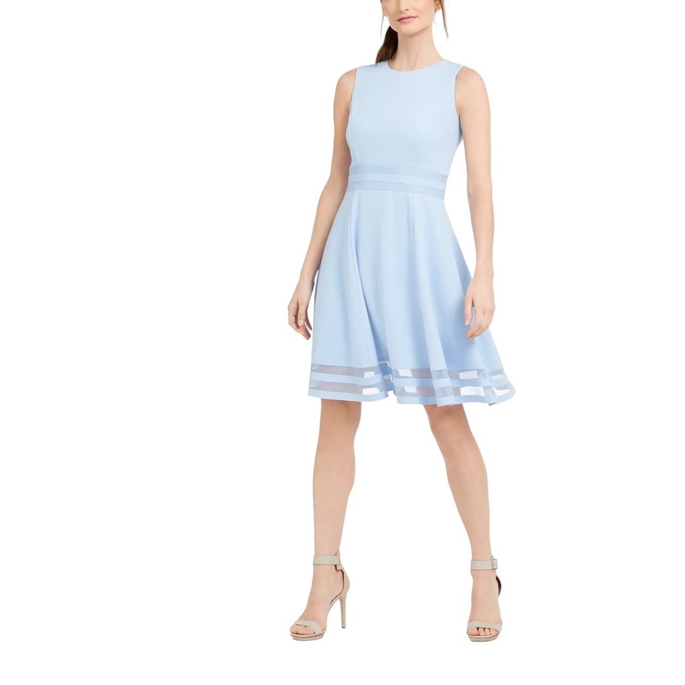 Calvin Klein Petite Round Neck Fit and Flare Dress with Sheer Inserts Size‎ 10